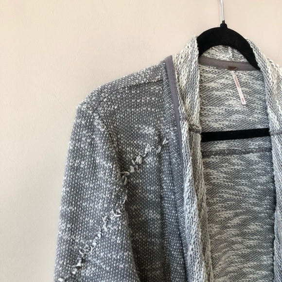 Free People Loop Knit Raw Trim Grey Open Cardigan - Picture 4 of 9